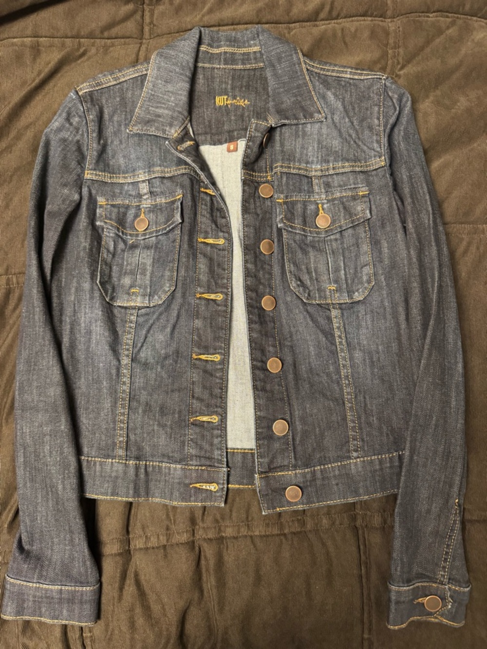 Kut from the Kloth Dark Blue Denim Jacket with Contrast Stitching